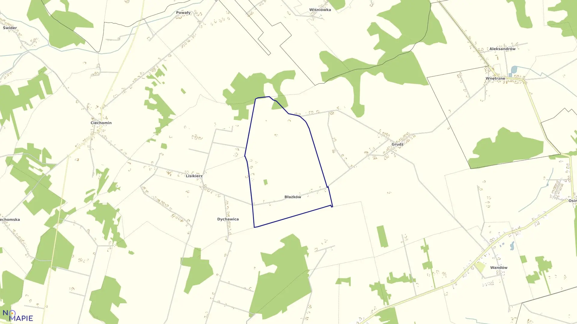 Mapa obrębu BŁAŻKÓW w gminie Wola Mysłowska