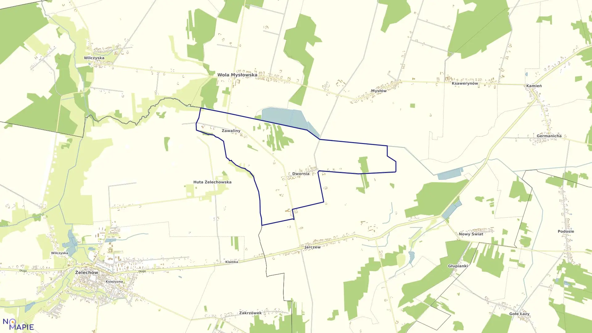 Mapa obrębu DWORNIA w gminie Wola Mysłowska