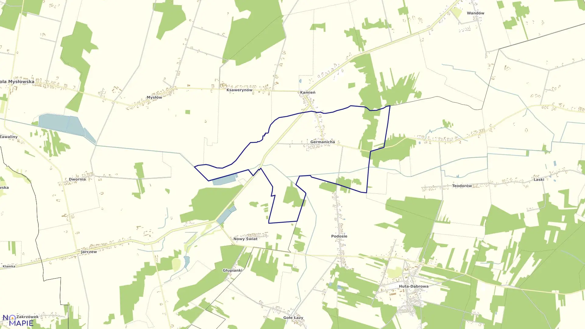 Mapa obrębu GERMANICHA w gminie Wola Mysłowska