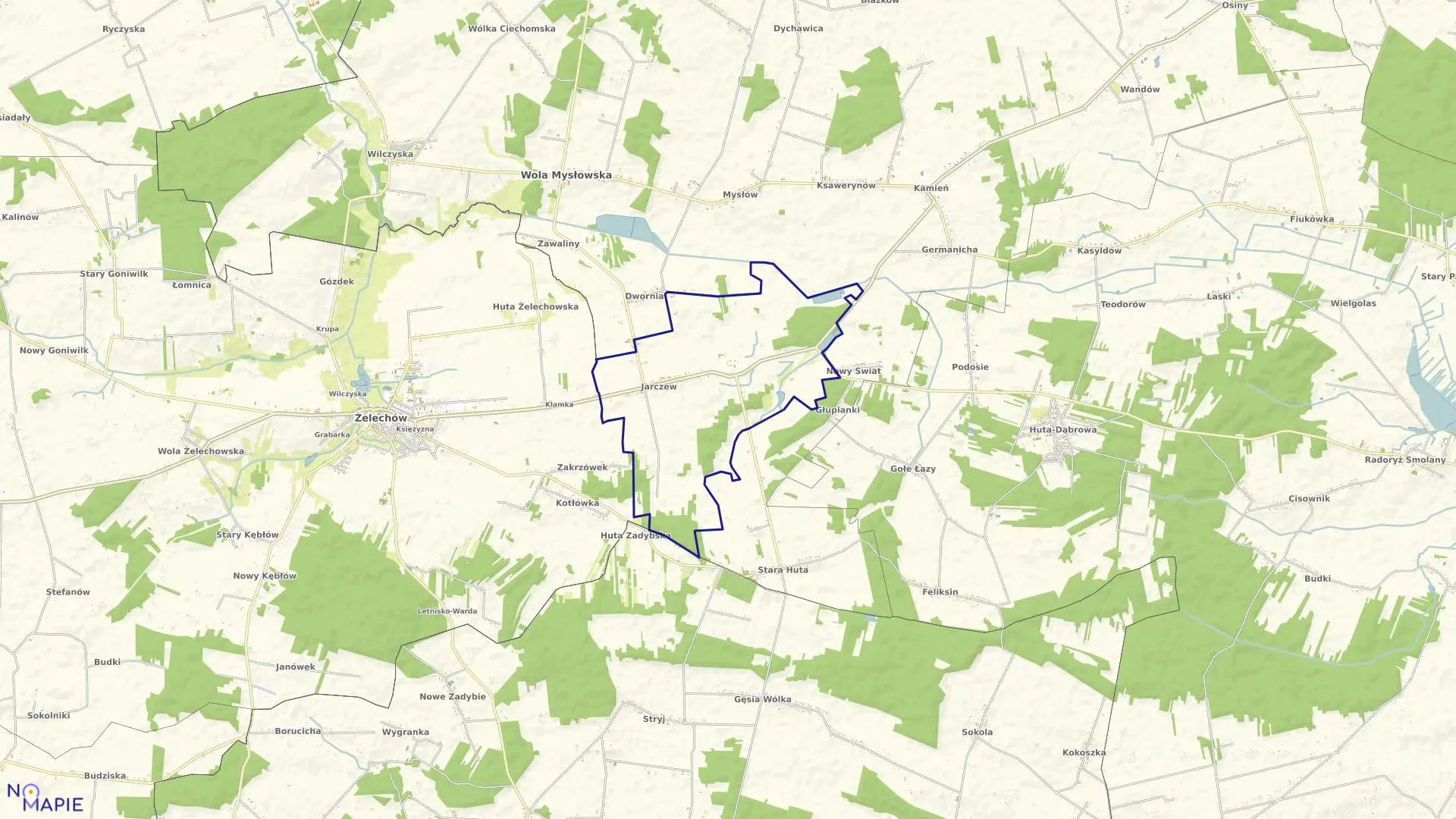 Mapa obrębu JARCZEW w gminie Wola Mysłowska