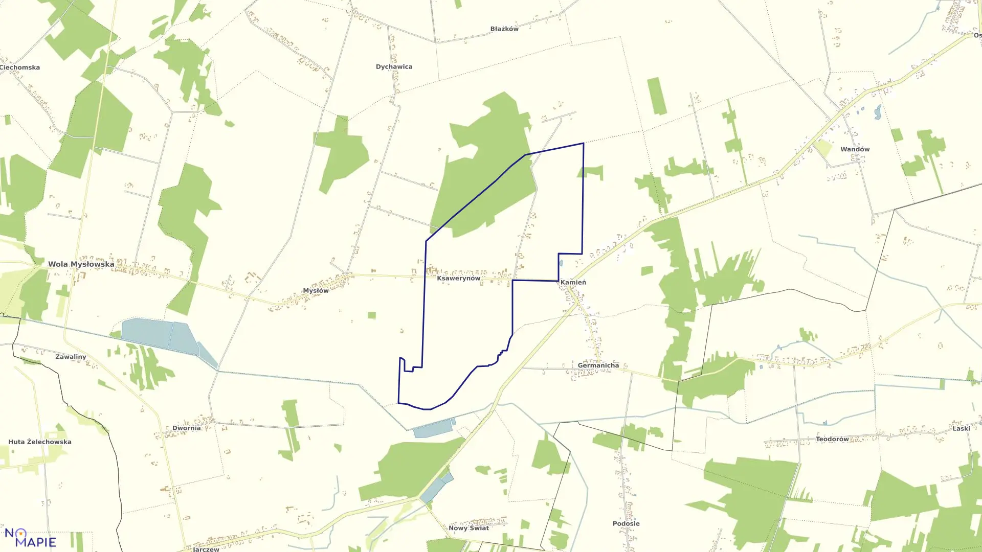 Mapa obrębu KSAWERYNÓW w gminie Wola Mysłowska