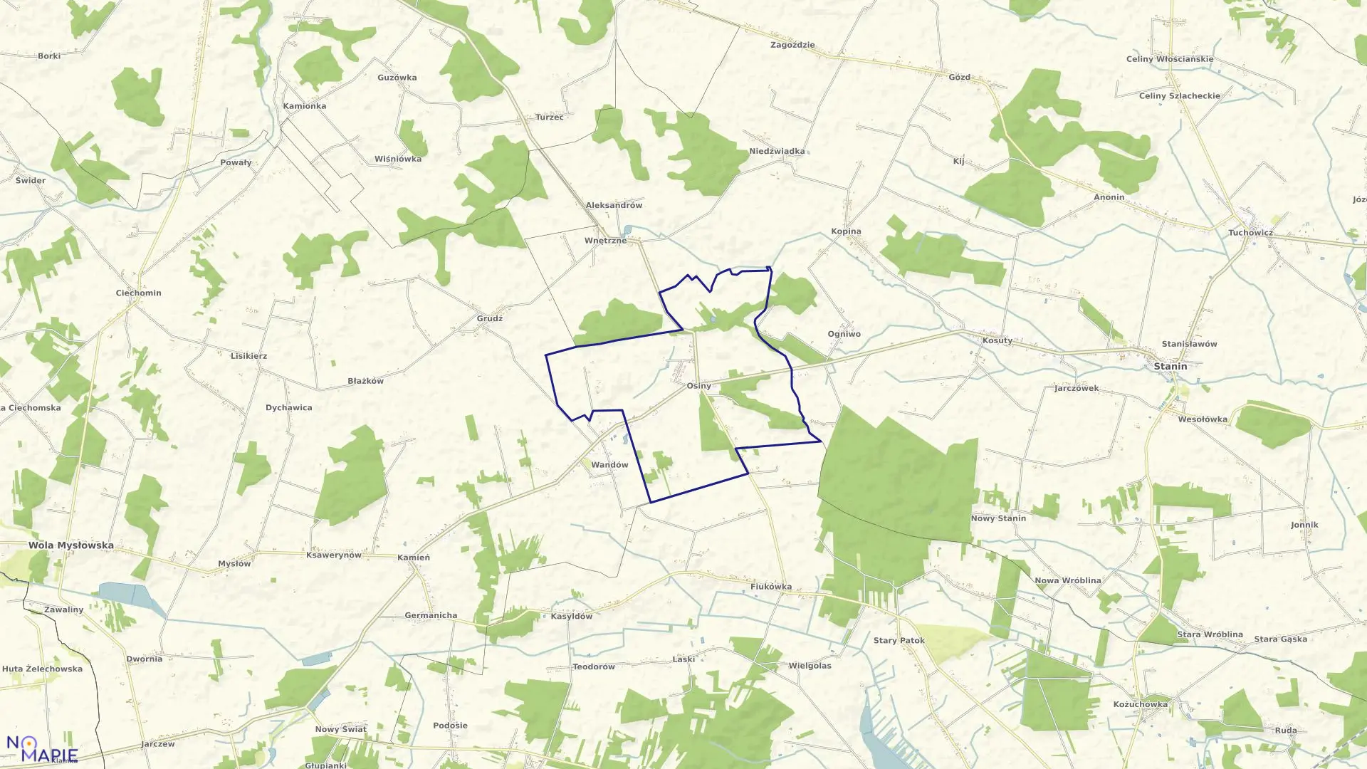 Mapa obrębu OSINY w gminie Wola Mysłowska