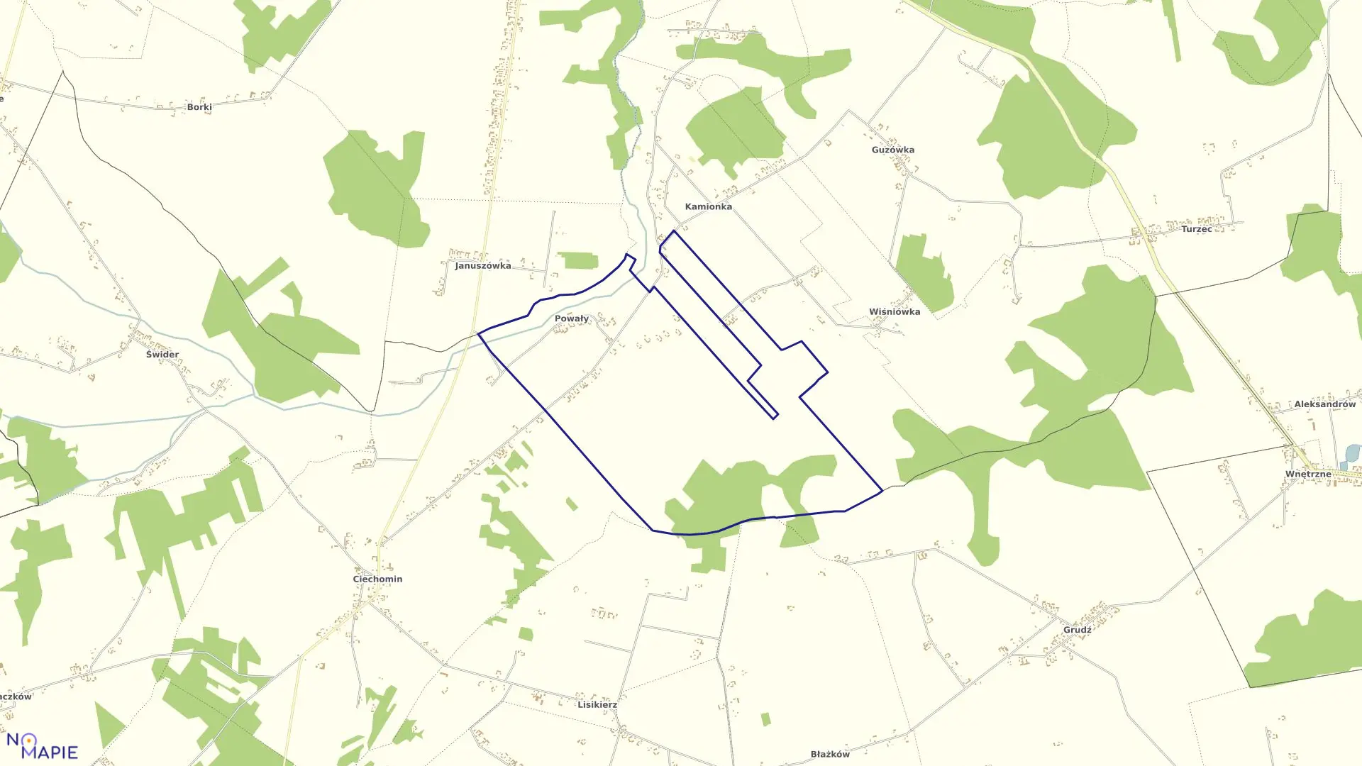 Mapa obrębu POWAŁY w gminie Wola Mysłowska